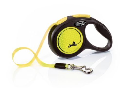 Flexi NEON Medium - Светлоотразителен автоматичен повод за кучета , 5 метра лента за кучета до 25 кг.